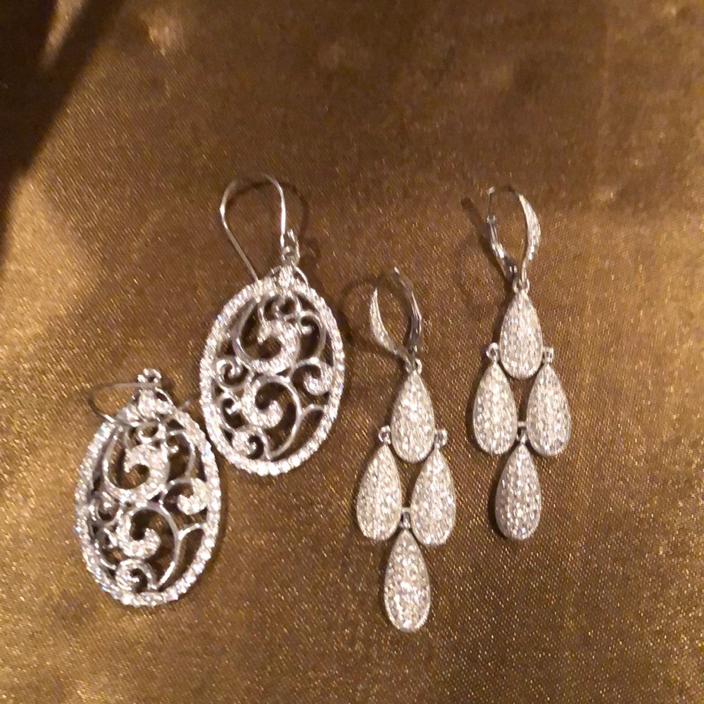 Two pair of silver faux diamond earrings